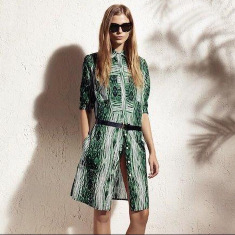 Derek Lam Green Woodgrain Shirt Dress